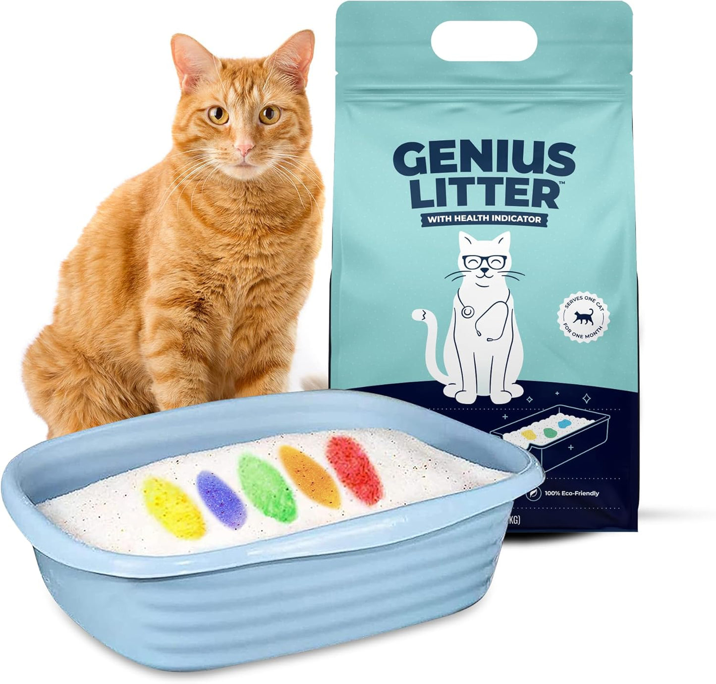 Genius Litter Health Indicating Cat Litter with Non-Clumping Lightweight Color Changing Silica Gel Crystals As Seen on Shark Tank, Non Clumping, Super Absorbent Odor Control (1 Bag (6lb))