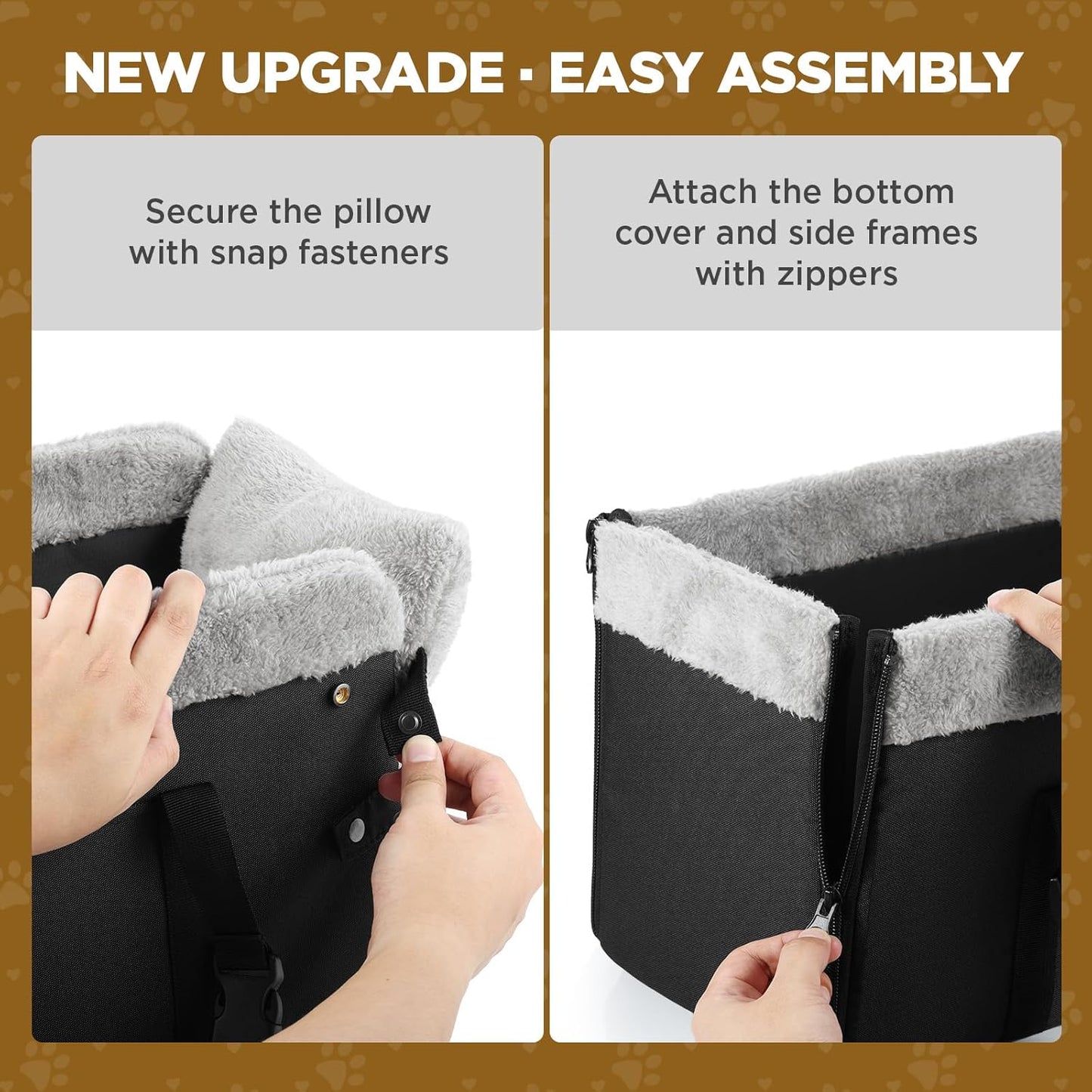 Upgraded Zipper Center Console Dog Car Seat for Small Dogs, Pet Booster Seat with Safety Hook & Adjustable Strap,Washable Center Console Car Bed with Storage Pocket for Pets up to 15lbs