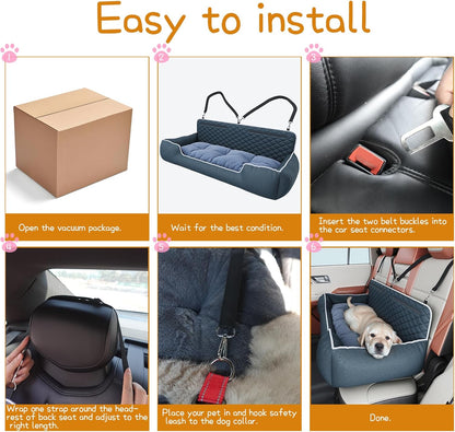 Large Dog Car Seat for SUVs & Trucks, High Back Booster Bench with Safety Tether & Storage Pocket, Washable Thick Cushion Bed for Medium Large Dogs up to 100 lbs