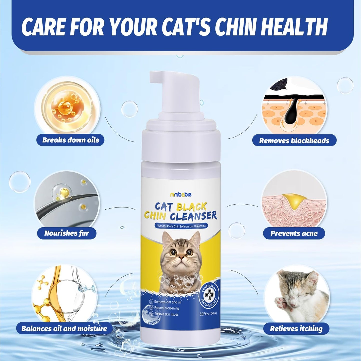 Cat Acne Chin Treatment,Cat Black Seed Cleaner,Improved Skin Health and Black Seed Removal,Updated Cat Ance Brush,Soothes Chin Acne,Oil Control 5.07fl.oz