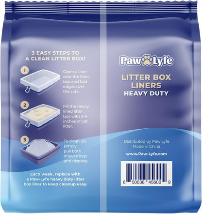 PawLyfe Jumbo Cat Litter Box Liners - 4MIL Extra Thick Heavy Duty Drawstring Kitty Litter Bags - Scratch and Tear-Resistant XL Cat Pan Liners for Easy Litterbox Cleanup - 36" x 18" - Box of 20 Liners