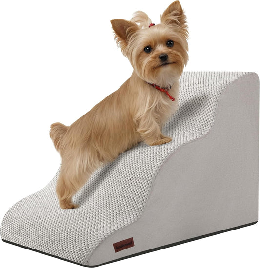 Dog Stairs for Small Dogs,3 Step Dog Ramp for Couch and Bed,Pet Stairs with Non-Slip Bottom for Old Cats,Indoor Pet Steps,Comfort,Durable,15.4" H,Light Grey