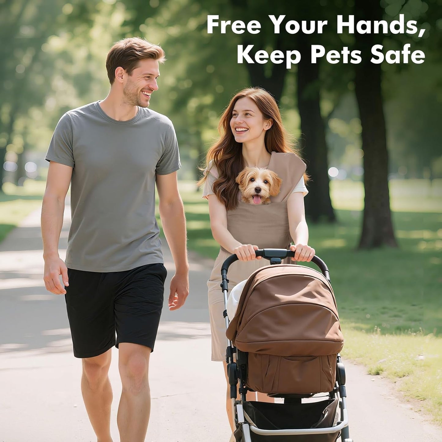 Pawaboo Pet Sling Carrier for Small Dogs and Cats, Hands Free Dog Carriers Sling, Anti-Anxious Soft Cotton Front Facing Cat Carrier Papoose, Puppy Kitten Pouch Reduce Back Neck Pain, Brown