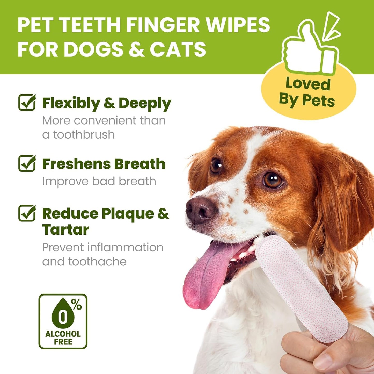 Small Animals Stain Removers Dog Tooth Brushing Kit, Fresh Breath Pet Dental Finger Wipes, Dog Dental Wipes Teeth Wipes, Lick-Safe Easy Removal of Tartar Buildup, Unscented, 100 PCS
