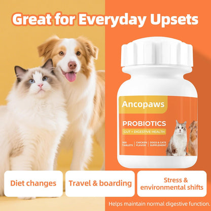 Probiotics for Dogs & Cats, Chicken Tablets, 300 Ct - Sensitive Stomach & Digestive Support, Gas & Bloating Relief, Food Transition - Grain/Gluten Free, No Artificial Additives