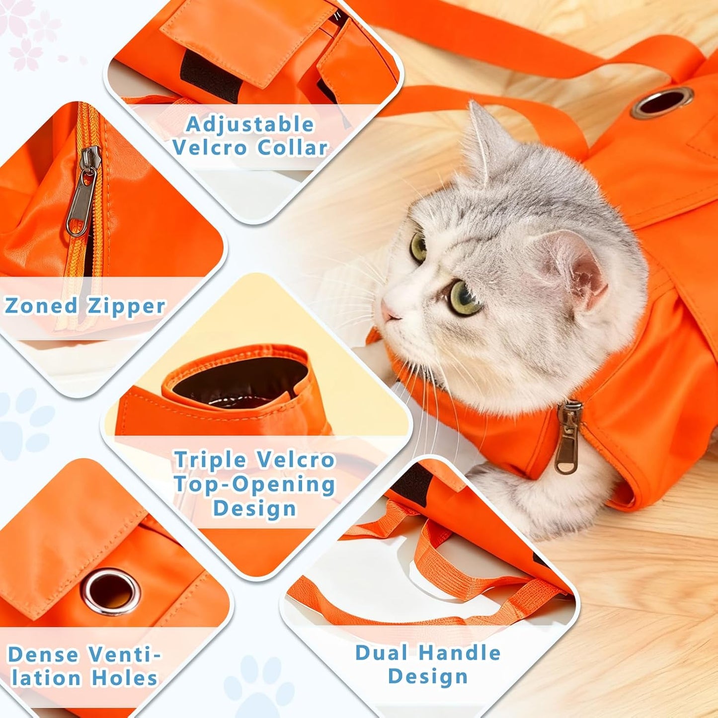 Waterproof Cat Grooming Restraint Bag - Anti-Scratching for Claw Care & Nail Trimming, Ideal for Cat Medical Examination (Pink, S)