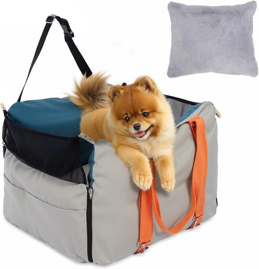 Ownpets Dog Car Seat for Small/Medium Dogs - Waterproof& Scratch-Resistant Dog Bed Car Seat, with Clip-On Safety Leash and Memory Foam Elevated Cushion,Up to 30lbs