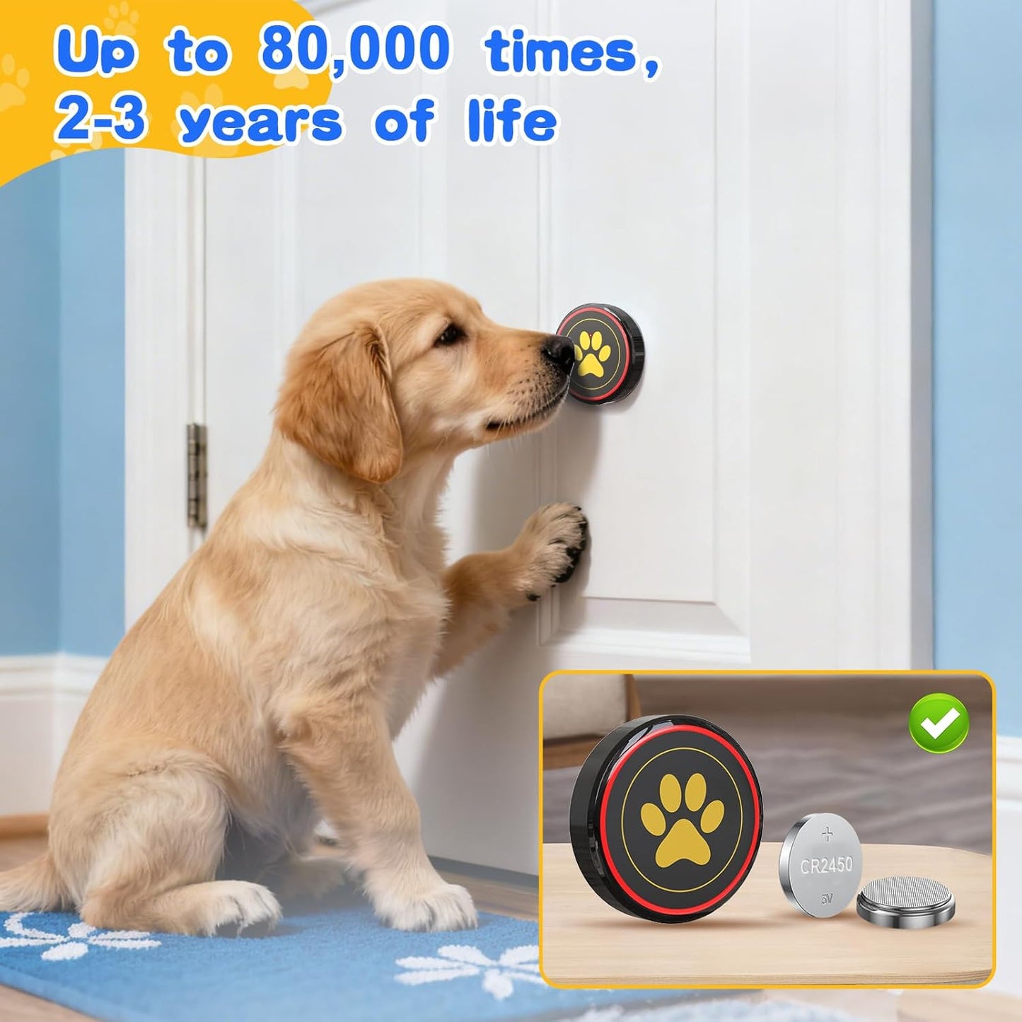 ChunHee Dog Door Bell for Potty Training – Wireless Doggie Doorbell to Go Outside, 1.6in Touch Surface, Easy for Puppy & Adult Dogs, IP55 Waterproof, 500FT Range, 55 Ringtones, Adjustable Volume