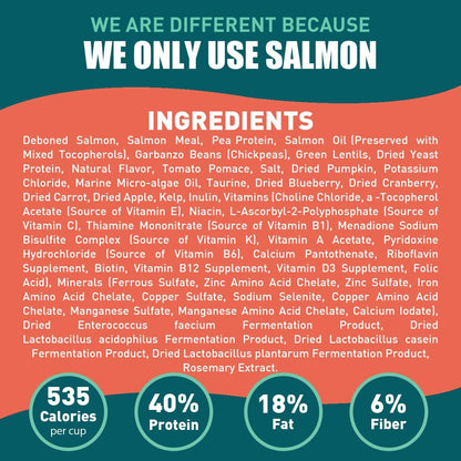 SUPER3+ All-Salmon Freeze-Dried Raw Dry Cat Food, Fortified with Omega Fish Oil, High-Protein, Grain-Free, Allergy & Digestive Support, All-Natural, for Kittens & Adults (3 lbs)