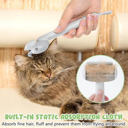 Undercoat Rake for Long Haired Dogs & Cats, Deshedding Dog Brush with Antistatic Cloth, Dematting Comb for Cats, Pet Grooming Tool for Shedding Loose Hair, Matted Fur, Gray