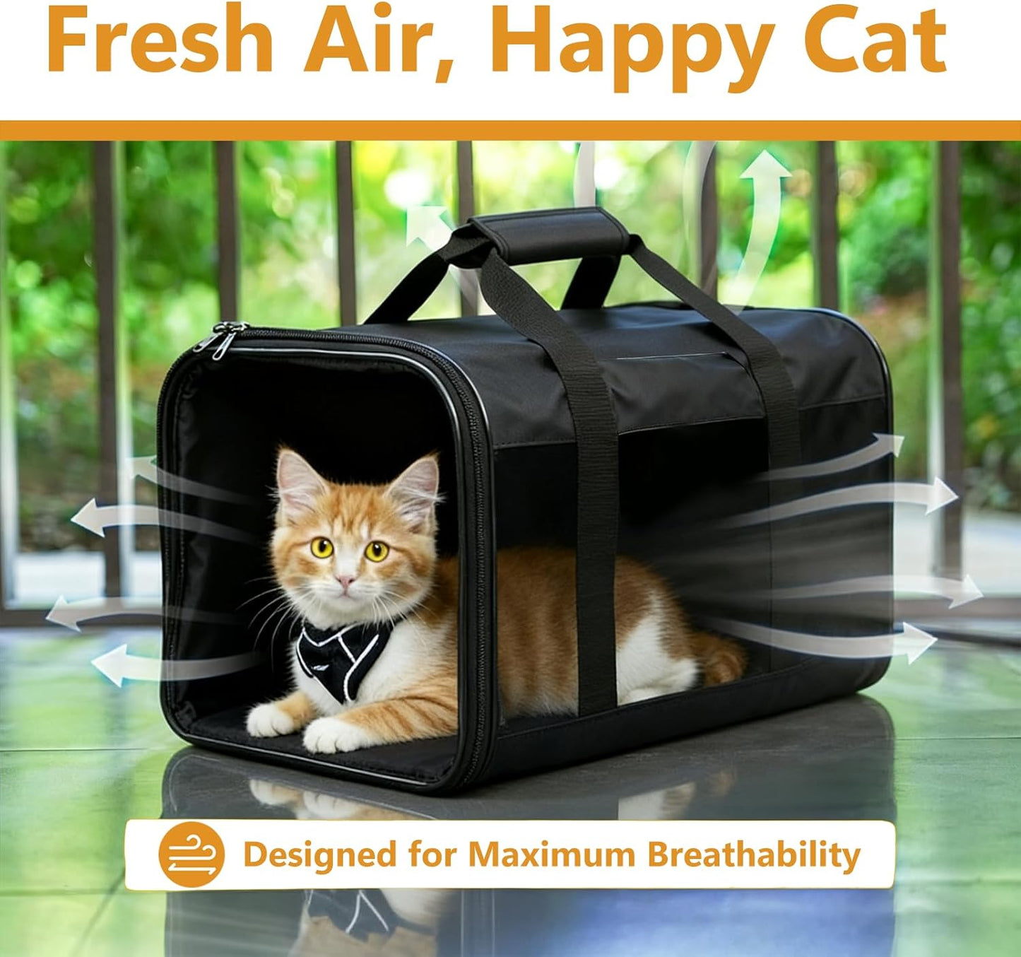 Simple Deluxe Airline-Approved Cat Carrier, 17" x 12" x 12", Soft-Sided Pet Carrier for Cats, Small Dogs, Kittens & Puppies up to 17 lbs, Durable & Collapsible Travel Carrier, Black