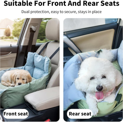 Dog Car Seat for Small Dogs: Doggy Seats Bed for Car Waterproof with Safety Leash - Pet Carseat Doggie Carriers with Storage Pockets, Hair Proof, Light Green