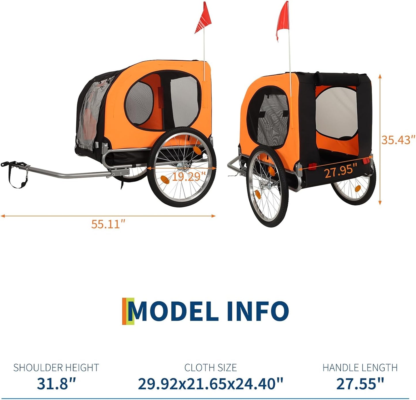 Dog Bike Trailer 88Lbs, Pet Cart Bicycle Carrier with Oxford Fabric, Easy Folding Pet Bicycle Trailer with Quick-Release Wheels & Non-Slip Mat & Safety Flag, 16" Air Tires & Washable Non-Slip Lining