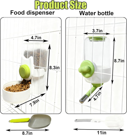 Rabbit Gravity Feeder Waterer Set Automatic Guinea Pig Food Water Dispenser Food Water Bowl Feeding Station for Puppy Kitten Guinea Pigs Chinchilla Hedgehog Small Animals (Green)