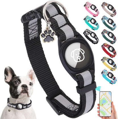 SCENEREAL Dog Collar with Airtag Holder for Small to Large Dogs, Reflective, Safety Locking Buckle, Soft Nylon Pet Collars Adjustable for All Breeds, Black S