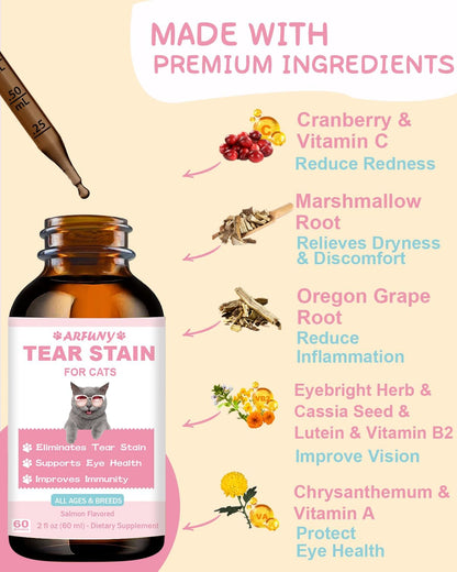 Lysine for Cats & Tear Stain Remover - Supporting Normal Visual Function, Tear Stain Elimination, Cold Relief - Cat Respiratory and Eye Infection Treatment for Runny Nose and Watery Eyes