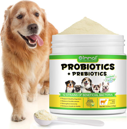 Probiotics for Dogs - Probiotic Powder with 5 Billion CFU & Prebiotics, 12-Strain Formula for Digestive Health & Diarrhea Relief, Vet-Recommended for Sensitive Stomach 4.23oz