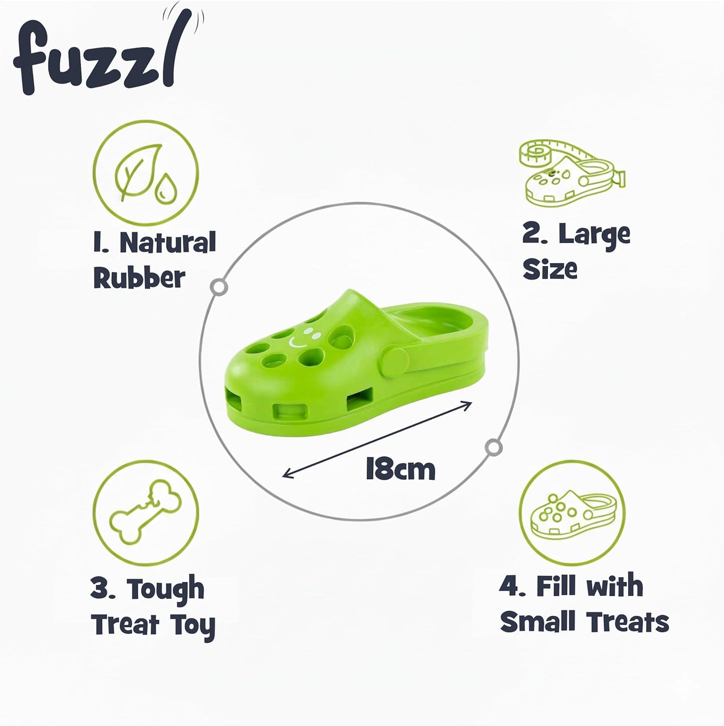 Clog Treat Toy for Dogs – Natural Rubber Chew Toy – Durable, Interactive Enrichment Feeder – Eco-Friendly, Non-Toxic & Dishwasher Safe – Green