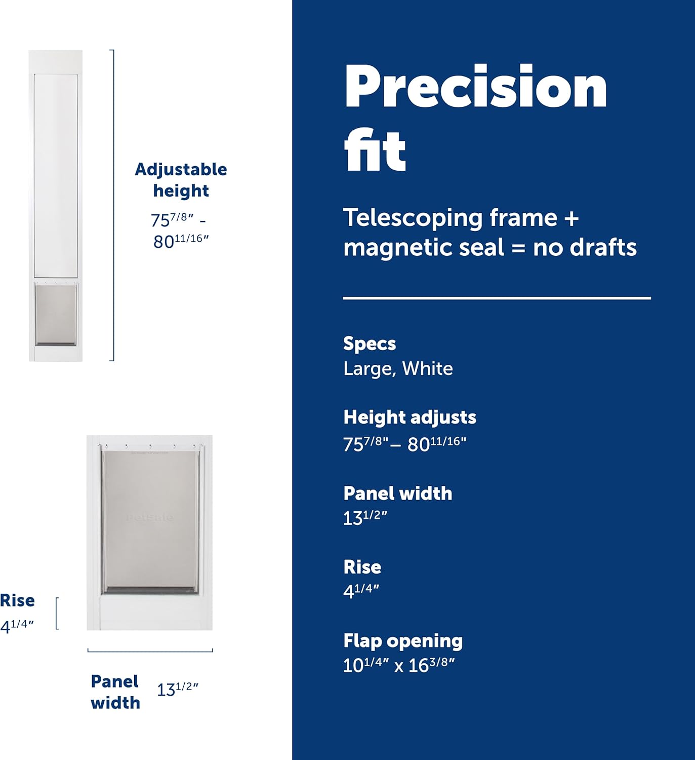 PetSafe Sliding Glass Pet Door - No-Cut DIY Install Doggy Door for Renters - Aluminum Frame - Adjustable Height 75 7/8" to 80 11/16" - Ideal for Large Dogs Up to 100 lb - White