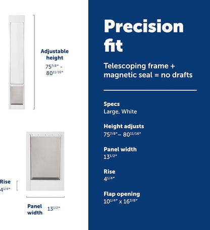 PetSafe Sliding Glass Pet Door - No-Cut DIY Install Doggy Door for Renters - Aluminum Frame - Adjustable Height 75 7/8" to 80 11/16" - Ideal for Large Dogs Up to 100 lb - White