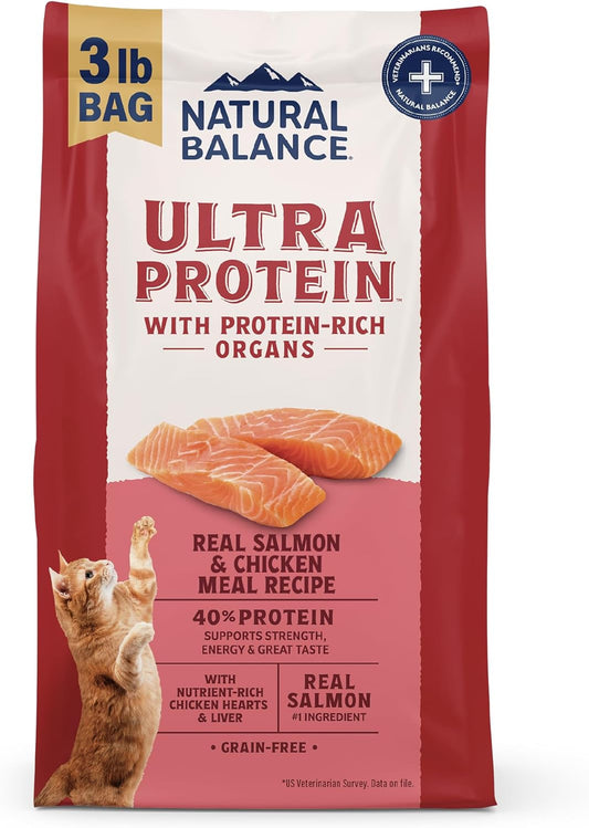 Natural Balance Ultra Protein Dry Cat Food, Real Salmon & Chicken Meal Recipe with Chicken Liver & Chicken Hearts - 3 lbs.