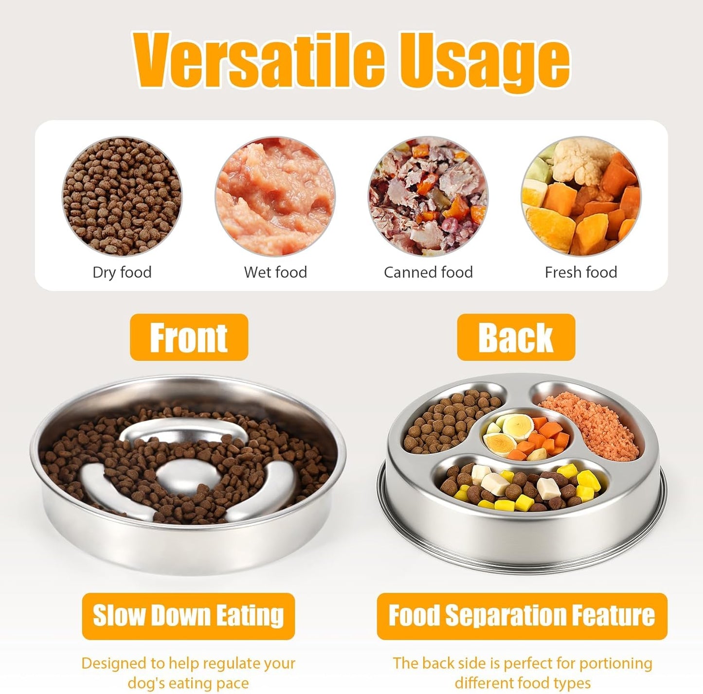 KASBAH Slow Feeder Dog Bowls Stainless Steel,2.5Cups Capacity Metal Slow Feeder Dog Bowl,Double-Sided for Food & Treats,Dogs Water Bowl for Medium Large Dogs to Slow Down Eating