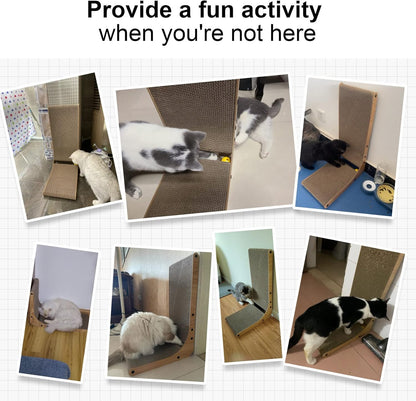 FUKUMARU Cat Scratcher, 26.8 Inch L Shape Cat Scratch Pad Wall Mounted, Cat Scratching Cardboard with Ball Toy for Indoor Cats, Large Size