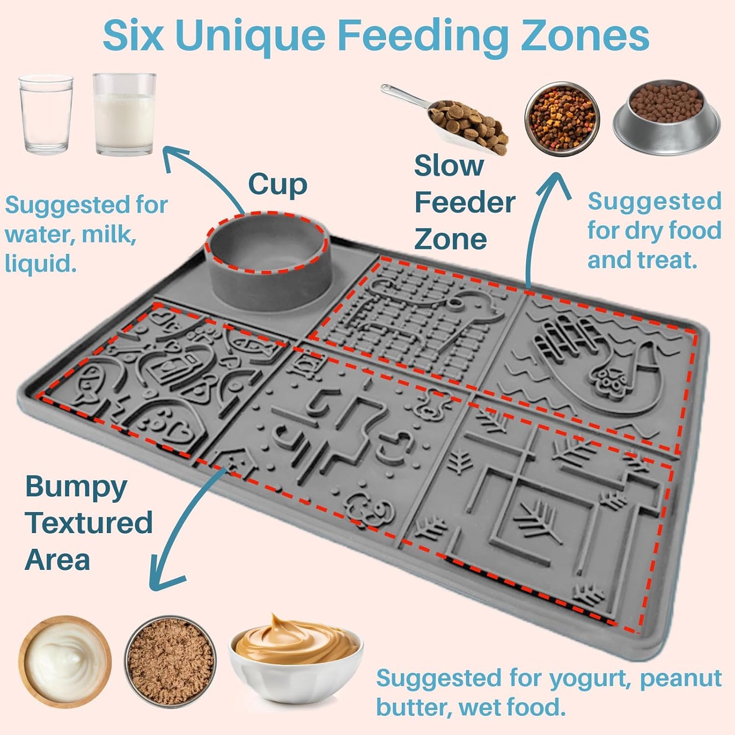 Tails & Tales Large Lick Mat for Dogs & Cats (11.2×16.7 in) with Strong Suction Cups, Slow Feeder Licking Pad for Anxiety Relief, Boredom & Bathing, Dog Enrichment Toy for Peanut Butter Yogurt (Gray)