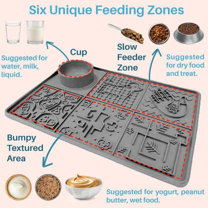 Tails & Tales Large Lick Mat for Dogs & Cats (11.2×16.7 in) with Strong Suction Cups, Slow Feeder Licking Pad for Anxiety Relief, Boredom & Bathing, Dog Enrichment Toy for Peanut Butter Yogurt (Gray)