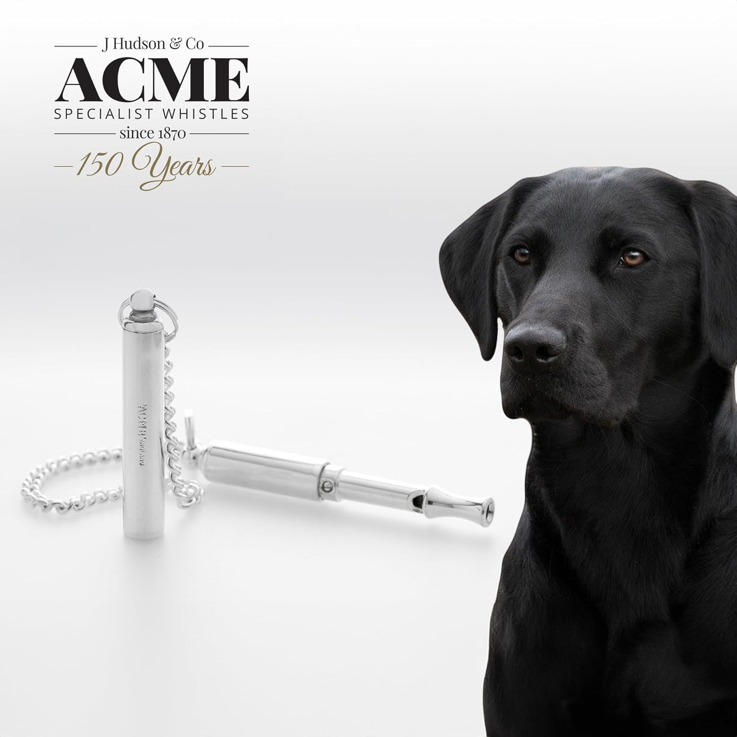 ACME original 'silent' dog training whistle no. 535. Adjustable frequency. Instruction leaflet included. Made in the UK. Good sound quality. Weather-proof. Solid brass with nickel plated finish