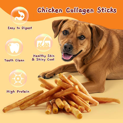 Jungle Calling Collagen Sticks for Dogs, Chicken Flavored Chews, Long Lasting Rawhide Alternative Treats for Small Medium Dog, Healthy Chew Bones, 5 Inch 10.6 oz