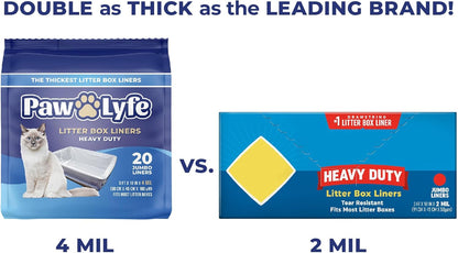 PawLyfe Jumbo Cat Litter Box Liners - 4MIL Extra Thick Heavy Duty Drawstring Kitty Litter Bags - Scratch and Tear-Resistant XL Cat Pan Liners for Easy Litterbox Cleanup - 36" x 18" - Box of 20 Liners