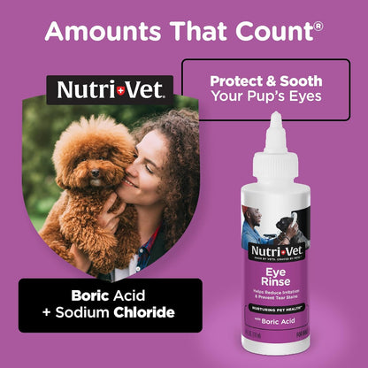 Nutri-Vet Eye Rinse for Dogs, Dog Tear Stain Remover, Eye Wash, Allergy Relief for Pet Puppies, Puppy Supplies, Pet Safe Formula, Vet Formulated, Prevents Infections, 4oz