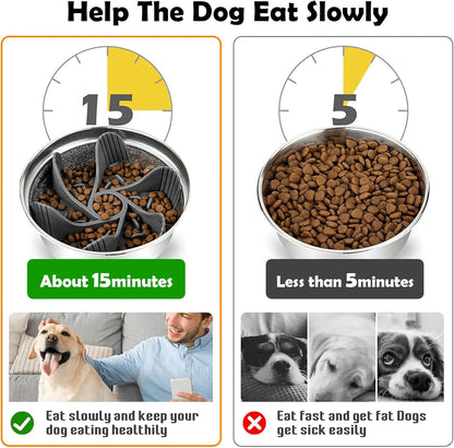 Elevated Dog Bowls for Large Dogs with Slow Feeder & Mat, 101oz Bowls, Tall Raised Dog Bowl Stand