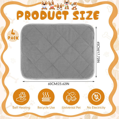Novabright 4 Pack Self Warming Cat Bed Cat Dog Heating Pad Soft Warm Thermal Mat with Anti-Slip Bottom Dog Crate Pad for Outdoor Indoor Small Dogs Kittens(Gray,17.7 x 23.6 Inches)