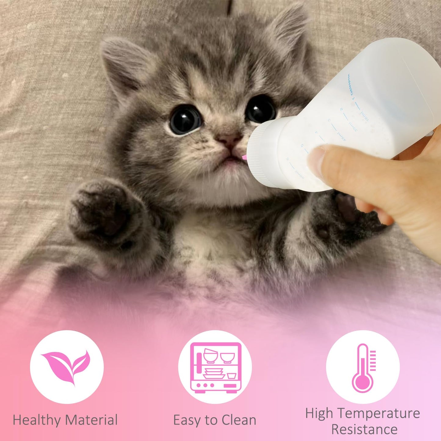 Puppy Bottles for Nursing,Puppys Bottles for Nursing Newborn Puppy,Syringe for Feeding Cat Bottle for Kittens,New Upgrade Kitten Silicone Newborn Supplies (Pink)