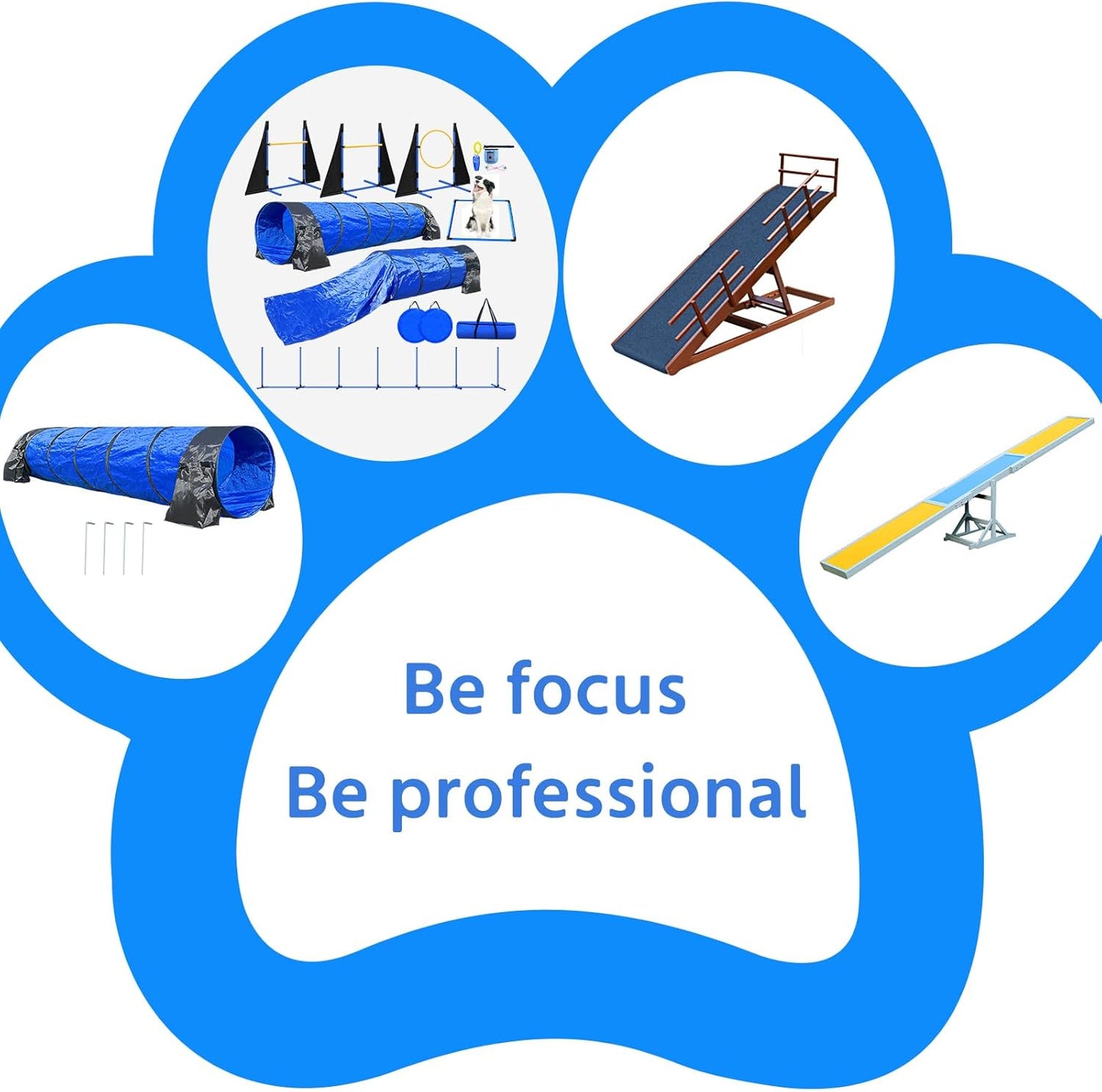 Dog Agility Course Backyard Set - Includes 2x10ft Tunnels, 2 Agility Hurdles,1 Jump Ring,1 Weave Pole, 1 Pause Box | Perfect Dog Agility Equipment for Obstacle Course | Easy Setup & Storage