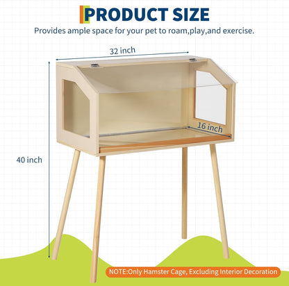 Chew-Proof Acrylic Window & Openable Top - Wooden Hamster Cage with Legs - Spacious Small Animal Habitat for Dwarf Syrian Hamsters, Gerbils, Rats, Guinea Pigs, Chinchillas - Size: 81.28×40.64×101.60cm