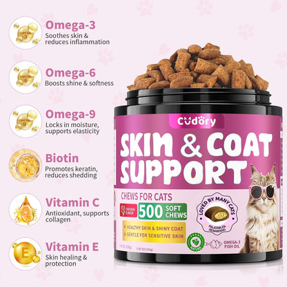 Natural Skin and Coat Support for Cats Cat Multivitamin, Crunchy & Creamy Cheese Chew