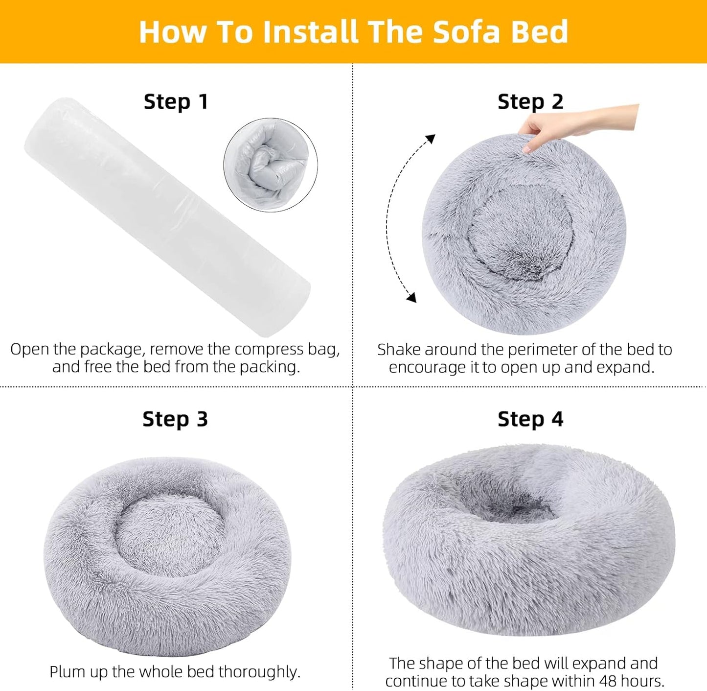 Dog Bed for Small Medium Large Dogs Cats, 20 inch Calming Washable-Round Cozy Soft Pet Bed for Puppy and Kitten with Slip-Resistant Bottom