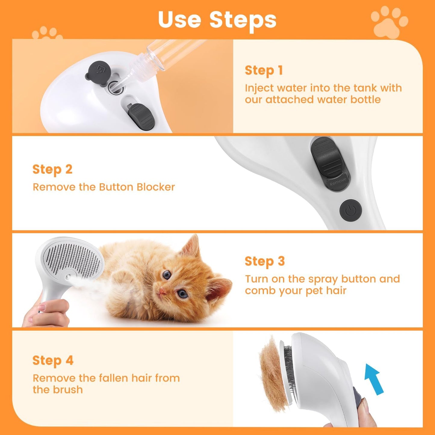 4 in 1 Cat Steam Brush, Rechargeable Pet Spray Hair Removal Comb, Self Cleaning Pet Brush for Indoor Long & Short Haired Pets, Cat Brushes for Shedding, Grooming, Cleaning and Massage