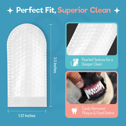 Dog Teeth Cleaning Wipes - Dog Tooth Brushing Kit - Dog Toothbrush Finger Wipes - Removes Plaque & Tartar, Dog Breath Freshener - No-Rinse Pet Dental Care for Dogs & Cats - Easy Use - 55 Count