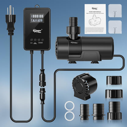 hygger 15W-100W Water Pump with Controller (Up to 3430GPH), Submersible/Inline Return Pump with Adjustable Mode/Flow, 2 Fountain Pump with 2 Inlet Cover and 3 Nozzles, for Fish Tank, Pond, Aquarium
