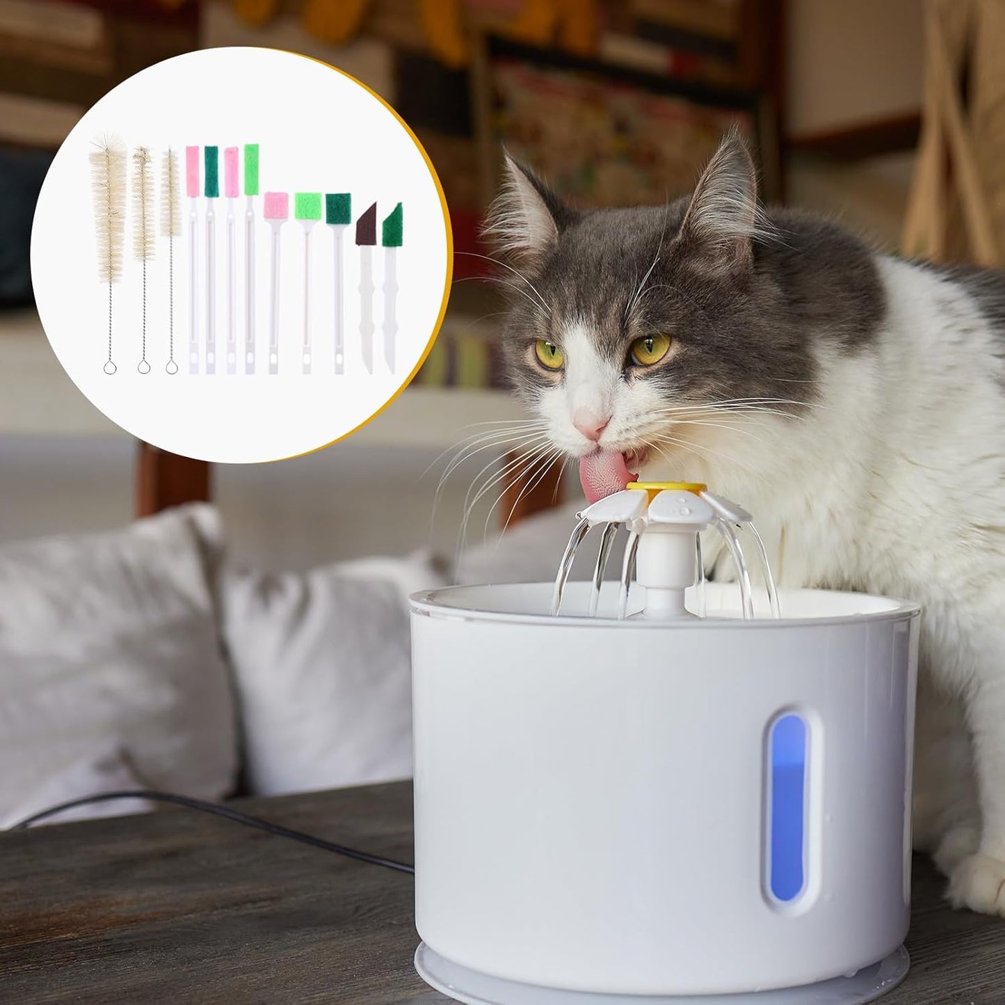 14 PCS Pet Water Fountain Cleaning Kit Supplies Water Fountain Brushes with Compressed Sponge for Most Dog Cat Waters Dispenser