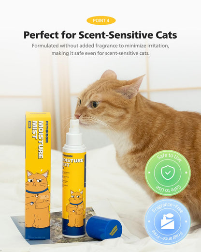 PETHROOM] Unscented Cat Moisture Mist – Natural Leave-In Conditioner Spray for Cats – 95% Plant Extracts– Hydrating, Detangling, Static & Dander Control, 100% EWG Green