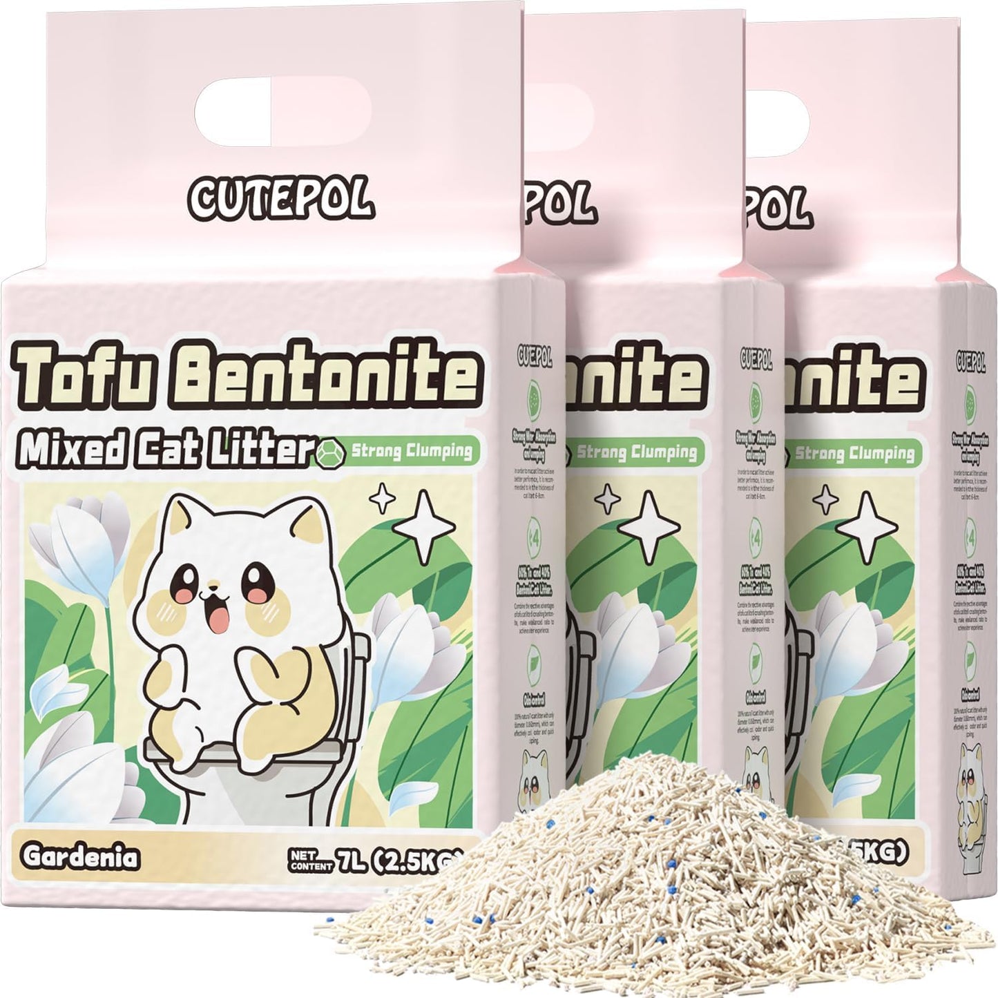 Mixed 4-in-1 Clumping Cat Litter 16.5 lb, Odor Control and Rapid Clumping, Water Absorbent and Flushable, Dust-Free, Multi-Cat, Bentonite Tofu Cat Litter, Jasmine Scent, 5.5lb/Pack