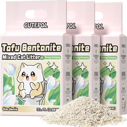 Mixed 4-in-1 Clumping Cat Litter 16.5 lb, Odor Control and Rapid Clumping, Water Absorbent and Flushable, Dust-Free, Multi-Cat, Bentonite Tofu Cat Litter, Jasmine Scent, 5.5lb/Pack