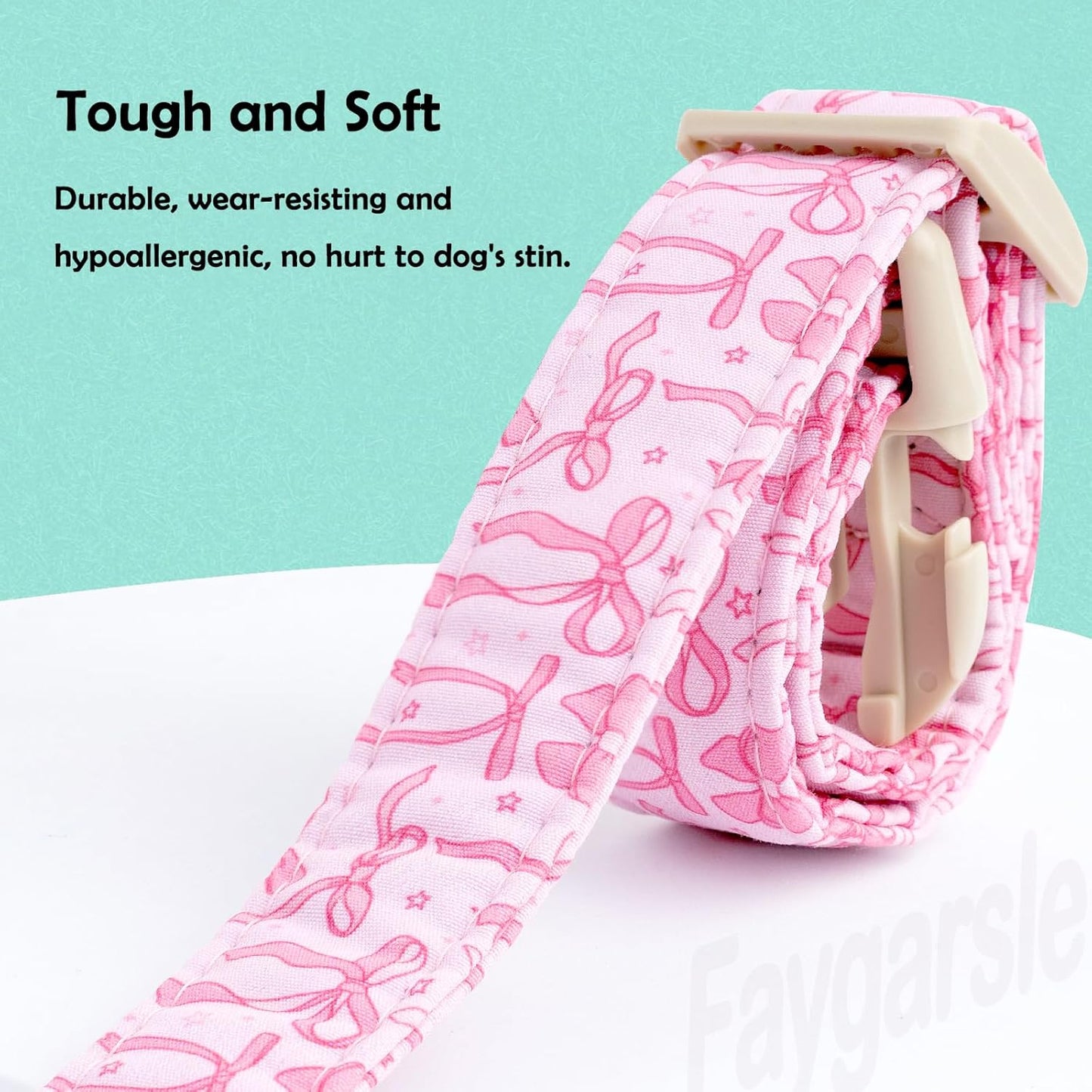 Faygarsle Cute Pink Bow Pattern Dog Collar for Summer Spring DesignSmall Medium Large Dogs M