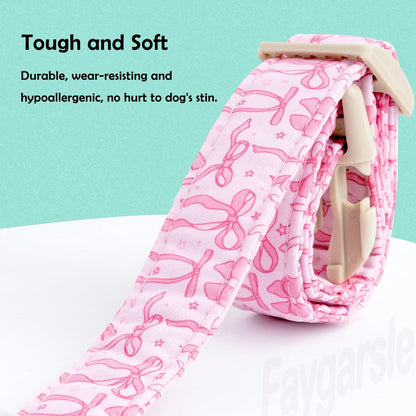 Faygarsle Cute Pink Bow Pattern Dog Collar for Summer Spring DesignSmall Medium Large Dogs M