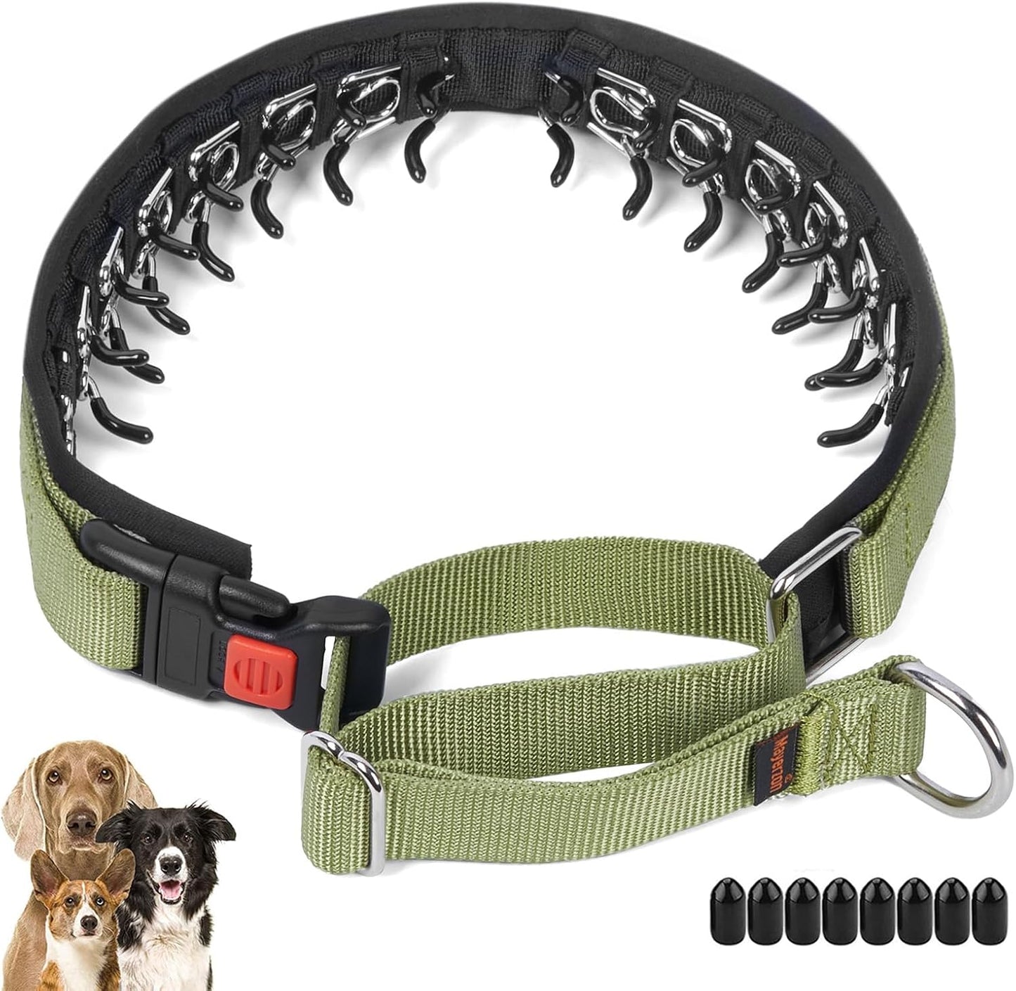 Mayerzon No Pull Dog Collar, Patented Martingale Collar for Small Medium Large Dogs with Buckle and Heavy Duty Nylon for Walking Training Hunting, Safe and Easy to Use(L, Green)